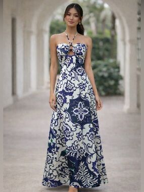 Anthropologie Delfi Collective Printed Halter Maxi Dress | NWT | Size Large